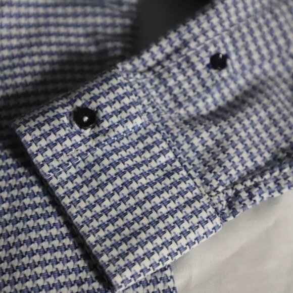 Robert Graham Button Up Shirt Mens M Blue/White Houndstooth Spread Collar Cotton - Picture 4 of 9
